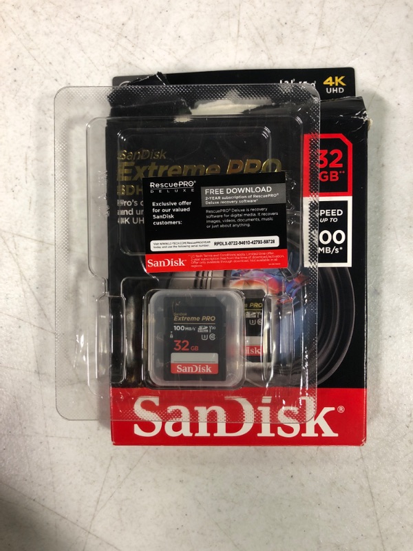 Photo 2 of SanDisk 32GB Extreme PRO SDHC UHS-I Memory Card - C10, U3, V30, 4K UHD, SD Card - SDSDXXO-032G-GN4IN 32GB Memory Card Only