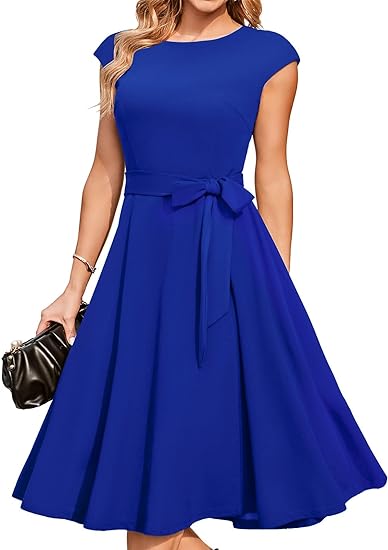 Photo 1 of DRESSTELLS Women's Cocktail Dresses 2024 Modest Wedding Guest Dress, Graduation Prom & Bridesmaid - BLUE - LARGE