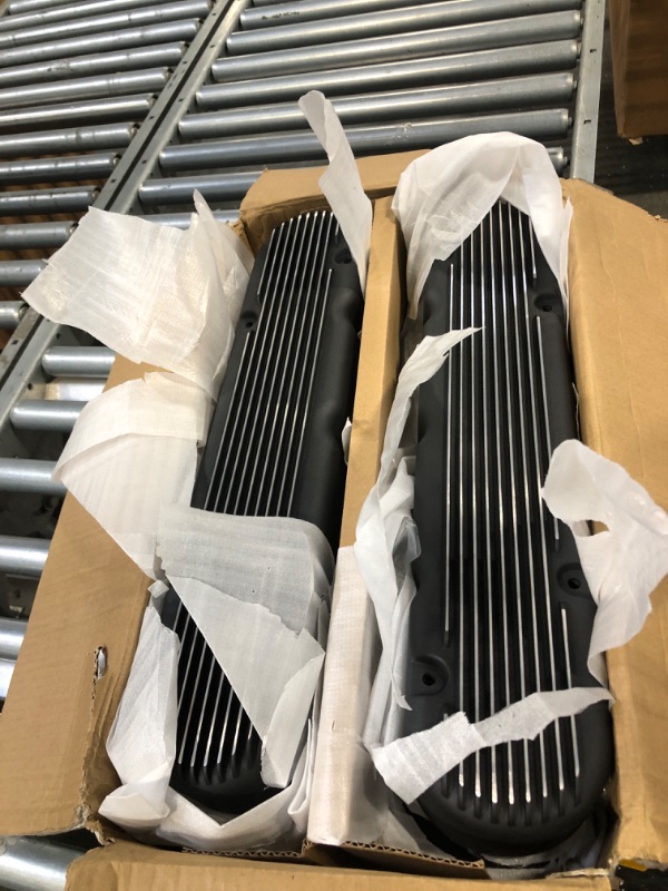 Photo 1 of Black Finned Aluminum Valve Covers w/Coil Mounts & Cover Compatible with LS1 LS2 LS3 LS6 LS7 Chevy Small Block V8 293 325 364 376 427