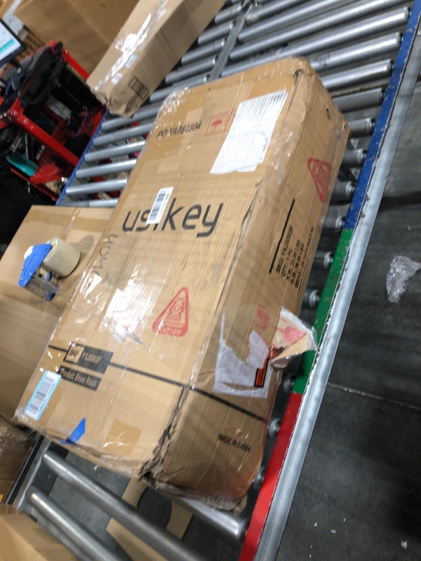 Photo 1 of USIKEY Large Vertical Shoe Rack, 8 Tiers Wooden Shoes Racks with Bottom Drawer, Top Storage & 2 Hooks, Double Shoes Storage, Modern Shoe Rack Organizer, Shoe Tower for Entryway, Hallway, Rustic Brown Double Rows 8-Tier Rustic Brown