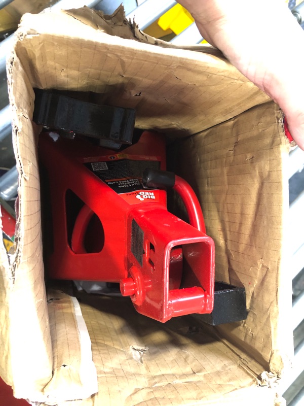 Photo 1 of BIG RED T43202 Torin Steel Jack Stands: 3 Ton (6,000 lb) Capacity, Red, 2 Count (Pack of 1) & MAXXHAUL 70472 Solid Rubber Heavy Duty Black Wheel Chock 2-Pack, 8" x 4" x 6" 2 count (pack of 1) Stands + Black Wheel Chock 2-Pack