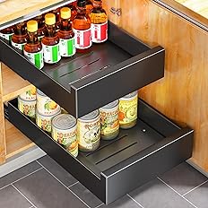 Photo 1 of Pull Out Cabinet Organizer, Expandable (12.6"-20.5")Heavy Duty Pull Out Drawers for Cabinets Fixed with Adhesive Film,Adjustable Peel Stick Slide Out Drawers for Kitchen Pantry Bathroom,No Screw,Black
