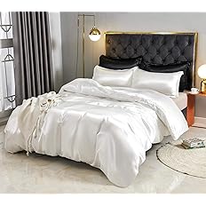 Photo 1 of **SHEETS ONLY** HOdo Home Satin Duvet Cover Queen Size, 3 Piece Silk Like Comforter Cover, Ultra Soft and Breathable Bedding Set with Zipper Closure & Corner Ties
