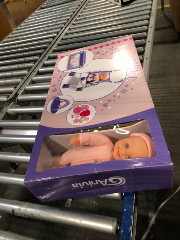 Photo 1 of ANIVIA 5PCs Baby Doll Stroller Set - Baby Doll Accessories Set Includes Doll Stroller/Doll Crib/Play Mat/Feeding Toy/Diaper Bag, Nursery Role Play Set (11" Doll Included) Purple