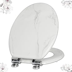 Photo 1 of Angel Shield Marble Toilet Seat Durable Molded Wood with Quiet Close,Easy Clean?Quick-Release Hinges (Elongated,White Marble)
