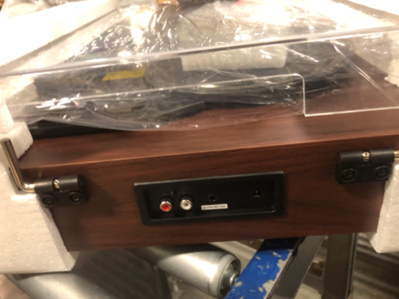 Photo 1 of All-in-One Vintage Record Player High Fidelity Belt Drive Turntable for Vinyl Records Built-in 2 Tweeter and 2 Bass Stereo Speakers, Vinyl Player with MM Cartridge, Bluetooth, Aux-in, RCA, Auto Stop Brown Built-in 4 Speakers