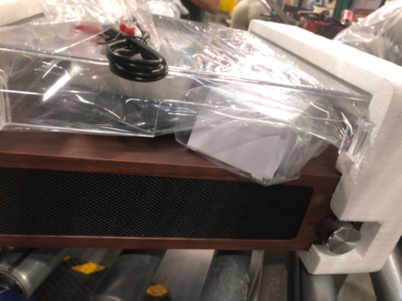 Photo 1 of All-in-One Vintage Record Player High Fidelity Belt Drive Turntable for Vinyl Records Built-in 2 Tweeter and 2 Bass Stereo Speakers, Vinyl Player with MM Cartridge, Bluetooth, Aux-in, RCA, Auto Stop Brown Built-in 4 Speakers