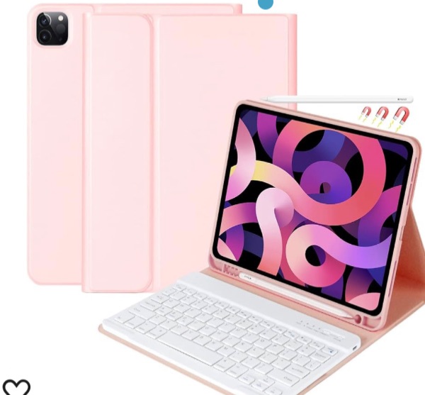 Photo 1 of Keyboard Case for iPad Pro 11 inch 4th Generation 2022 / iPad Pro 11" 2021&2020&2018, iPad Air 5th/4th Gen, Detachable Bluetooth Keyboard with Pencil Holder for iPad 11" (1st/2nd/3rd Gen) (Pink)