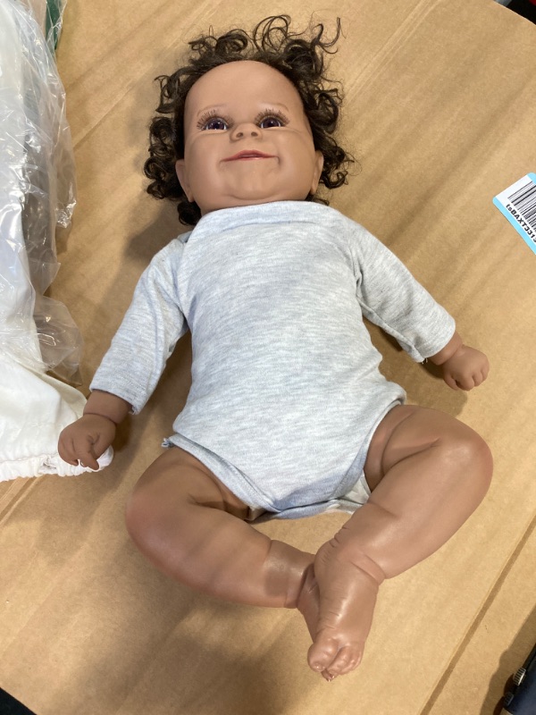 Photo 3 of Angelbaby Lifelike African American Reborn Baby Doll Boy Black, 20 inch Real Life Soft Silicone Weighted Smile Newborn Baby Doll with Clothes for Kids Toys Gray