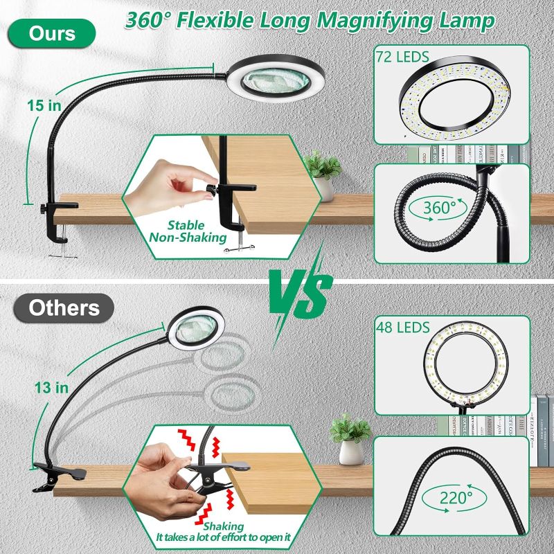 Photo 1 of  Magnifying Glass with Light and Clamp, 3 Color Modes Stepless Dimmable Lighted Magnifying Lamp, Flexible Gooseneck LED Magnifier with Stand f