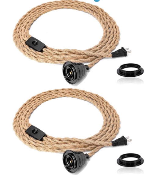 Photo 1 of FRIDEKO HOME Farmhouse 15ft Pendant Lights - Hanging Lights with Plug in Cord Hemp Rope Pendant Lights Rustic Hanging Lamps That Plug into Wall Outlet for Kitchen Island Bedroom DIY Decor - 2 Pack