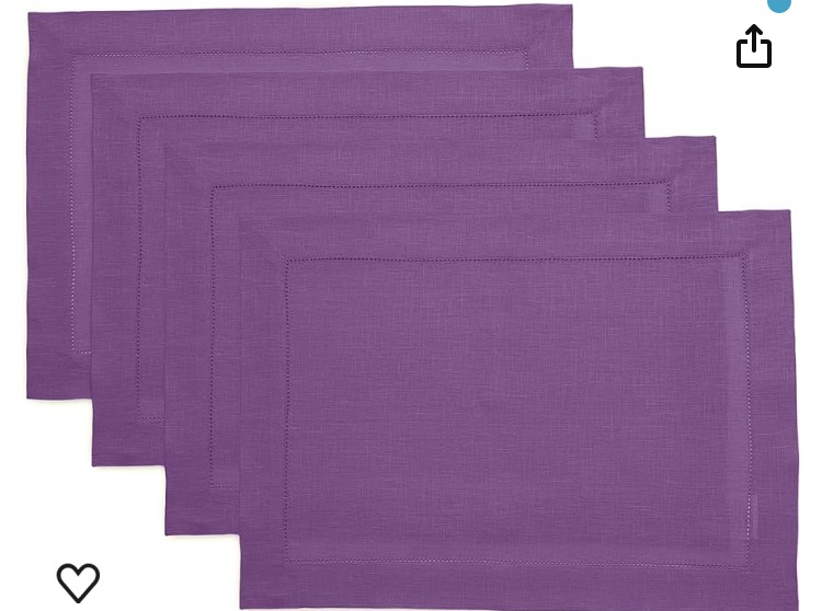 Photo 1 of  Home Linen Placemats Set of 6 – 100% Pure Linen Purple Placemats, Classic Hemstitch – Machine Washable Placemats 14 x 19 Inch – Handcrafted from European Flax