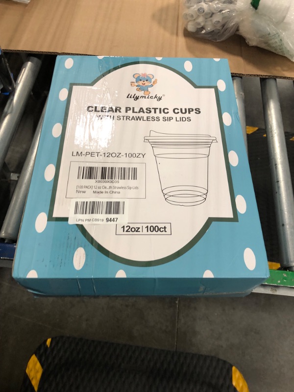 Photo 2 of [100 PACK] 12oz Clear Plastic Cups With Strawless Sip Lids, Disposable Plastic Cups With Sip Through Lids for Ice Coffee, Smoothie, Slurpee, or Any Cold Drinks 12 oz-100pack