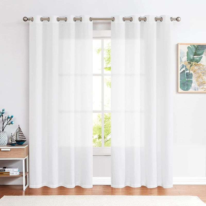 Photo 1 of  Linen Curtains 84 Inch Length for Living Room White Farmhouse Flax Linen Curtains for Bedroom Light Filtering Semi Sheer Privacy Drapes Grommet Top Window Treatments, W50 x L84, 2 Panels White
