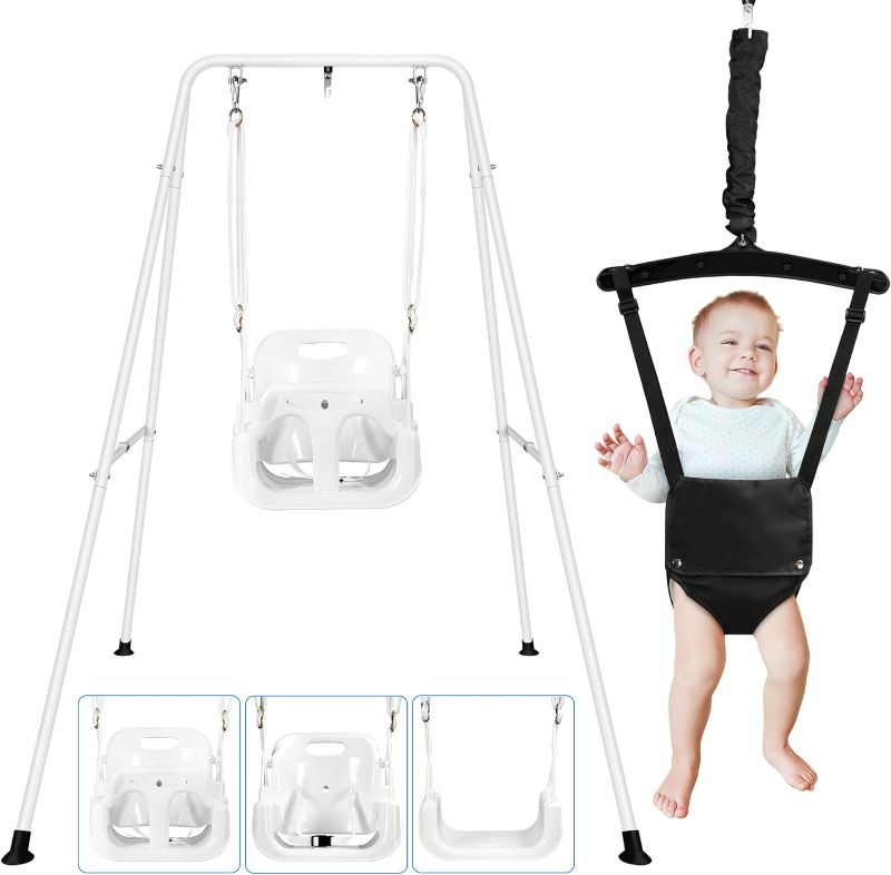 Photo 1 of engue 4-in-1 Baby Toddler Swing, Baby Jumpers and Bouncers,Toddler Swing for Outdoor/Indoor Play, Easy Assembly Baby Swing Set, with a Foldable Metal Stand for Easy Storage