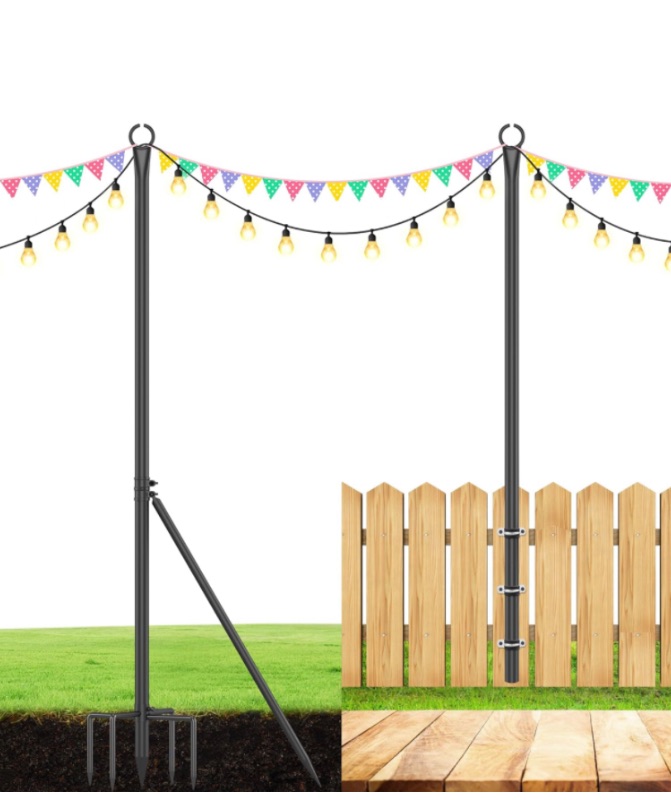 Photo 1 of 
String Light Pole, Heavy Duty Light Poles for Outside with Side Support Road and 5-Prong Fork, Metal Post for Hanging String Lights for Deck, Fence, Patio Garden, Backyard, Wedding or Party, 2 Pack