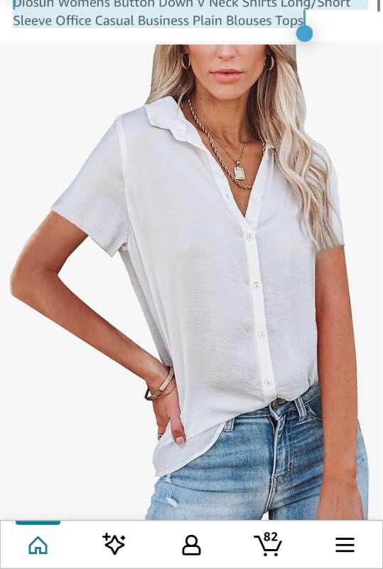 Photo 1 of Diosun Womens Button Down V Neck Shirts Long/Short Sleeve Office Casual Business Plain Blouses Tops