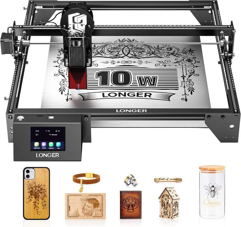 Photo 1 of (Without Touch Screen) Longer RAY5 10W Laser Engraver, 60W Higher Accuracy Laser Engraving Machine, Compresed Spot 0.06x0.06mm Laser Cutter for Wood and Metal, Dark Acrylic, Glass, Leather, Cutting Area 15.7"x15.7"