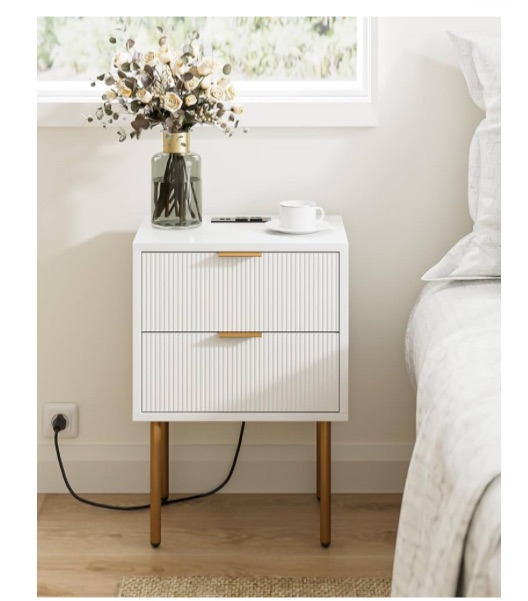 Photo 1 of ***MISSING PIECES//SOLD AS PARTS*** 
AEPOALUA Nightstand,Small Bedside Table with Gold Frame,White Night Stand,Bedside Furniture,Side Table with Drawer and Shelf for Bedroom,Living Room