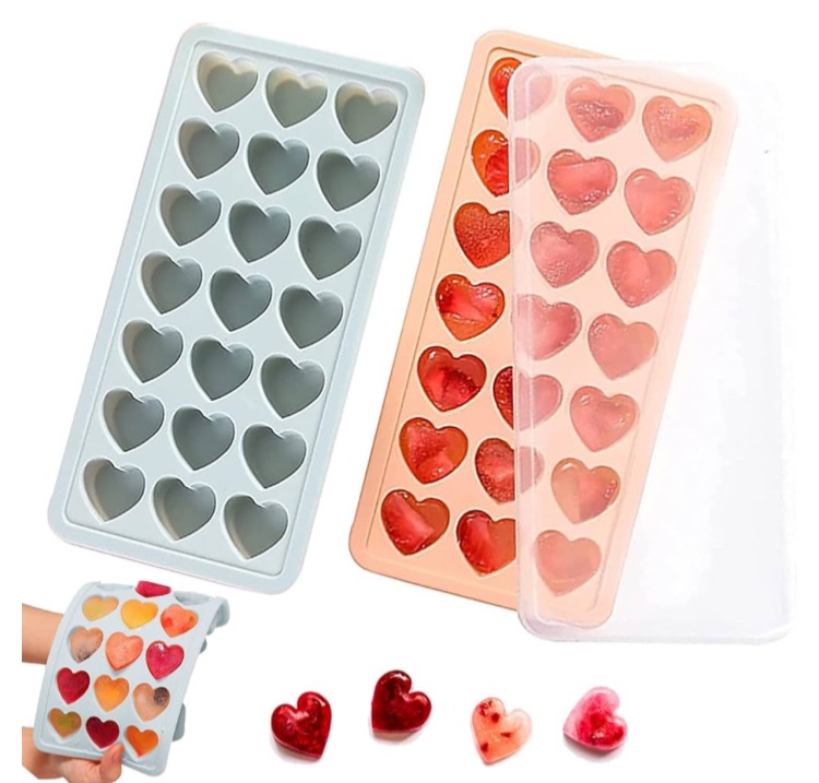 Photo 1 of 2 Pack Heart Shpaed Ice Cube Trays with Lids, Heart ice Molds, 42 Holes Silicone Heart Ice Cube Molds for Whiskey, Cocktail, Fun Shapes Ice Cubes, Chocolate, Candle, Candy, Jelly, Jello - with Lids