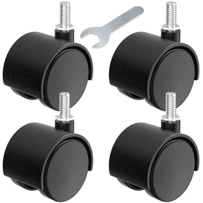 Photo 1 of 2 Inch Plastic Casters Set of 4, M8 Stem Nylon Furniture Wheel Replacement, Threaded Stem Swivel Cart Wheels, Workbench Casters (Black)