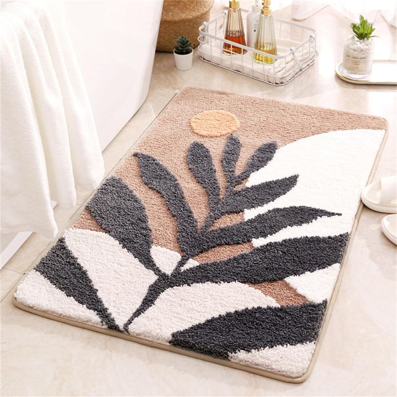 Photo 1 of 
Bath mat Rug Boho Plant Abstract Art Brown Washable Bathroom Rugs,Non-Slip Shaggy Water Absorbent Flocking Microfiber Soft Fluffy Botanical Bathmats Doormats Rectangle Small 15x23 inch https://a.co/d/9pRlFed