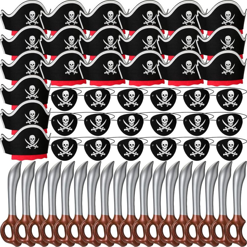 Photo 1 of **** ONLY  Inflatable Swords ******54 Pieces Pirate Party Set Pirate Hat Set Pirate Theme Party Supplies Halloween Costume Party Includes 18 Pirate Hats 18 Pirate Eye Patches 18 Inflatable Swords for Cosplay Fancy Dress Stage Props