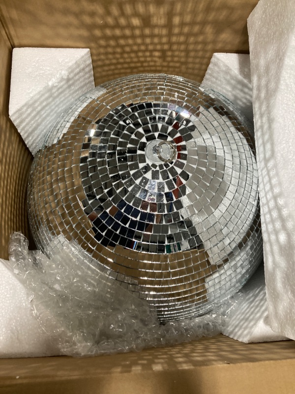 Photo 1 of 24 Inch Large Disco Ball Decorations, 70's 80's 90's Silver Rotating Glass Mirror Ball with Hanging Ring, for Outdoor Ceiling Mount DJ Club Lighting Holiday Easter Party