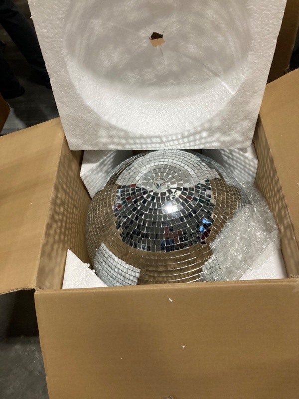 Photo 1 of 24 Inch Large Disco Ball Decorations, 70's 80's 90's Silver Rotating Glass Mirror Ball with Hanging Ring, for Outdoor Ceiling Mount DJ Club Lighting Holiday Easter Party