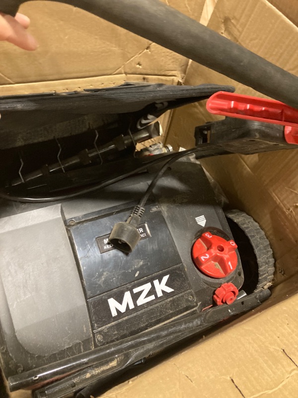 Photo 3 of ***FOR PARTS***MZK 13-inch 12-Amp 2-in-1 Electric Dethatcher and Scarifier w/Removeable 8-Gallon Collection Bag, 4-Position Height Adjustment, Keep Lawn Health