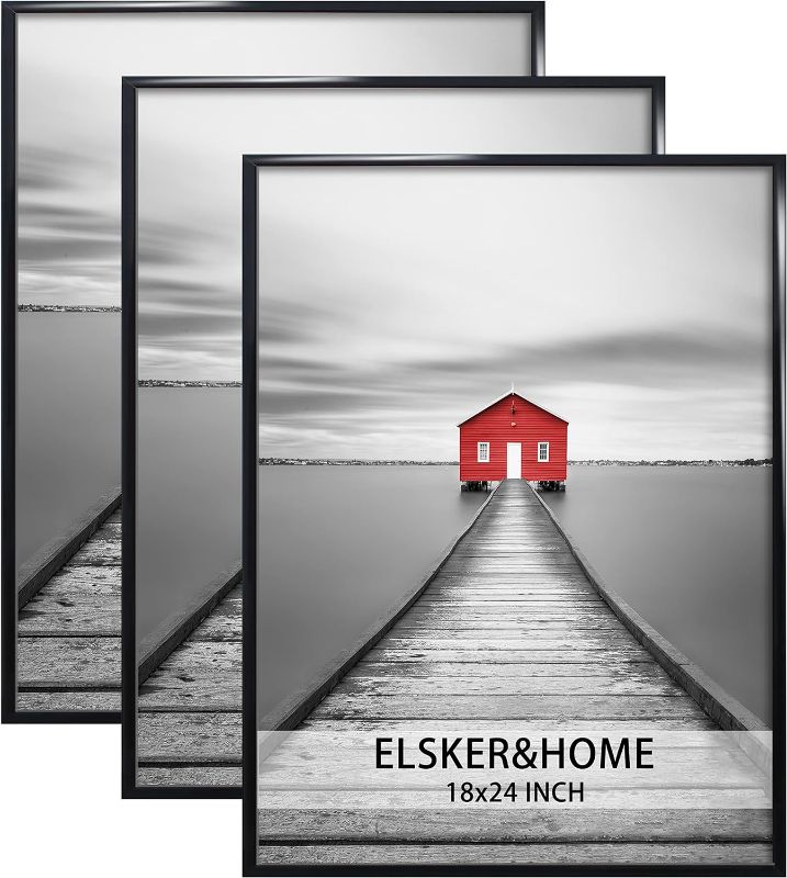 Photo 1 of ELSKER&HOME 18x24 Poster Frame 3 Pack, Black Picture Frame for Horizontal or Vertical Wall Mounting, Sturdy and Scratch-proof