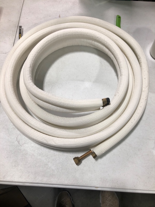 Photo 2 of 25 Ft Air Conditioning Copper Pipe Extension, 1/4" 1/2" 3/8" PE Thickened for Mini Split AC and Heating Equipment Insulation Coil HVAC Refrigerant with Nuts (25 Ft.1/4" & 1/2" *3/8PE WITH NUTS)
