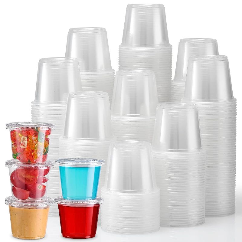 Photo 1 of [240 Sets - 5.5 oz ] Portion Cups With Lids, Small Plastic Airtight and Stackable Souffle Cups, Salad Dressing Container, Sauce, Condiment Cups for Lunch, Party, Trips
