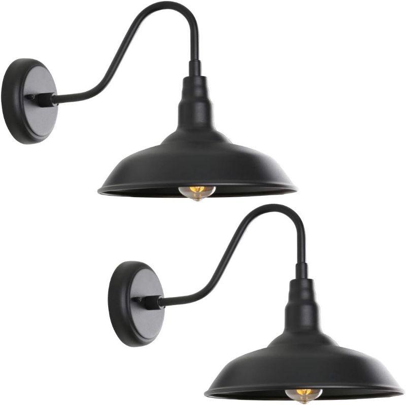 Photo 1 of 14 Inch Outdoor Gooseneck Light Fixture for Porch, 2 Pack Large Exterior Barn Lights for Farmhouse, Black Outside Wall Sconce for Porch Patio Garage