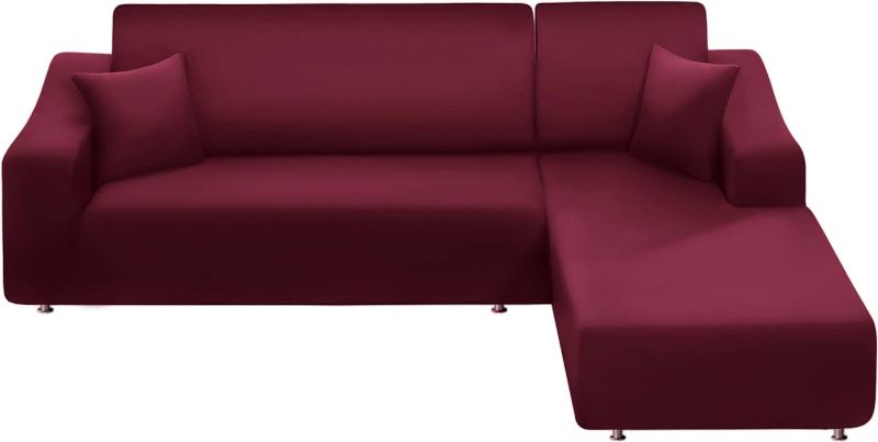 Photo 1 of Couch Cover L Shape 2 Pieces Sofa Cover Soft Stretch Slipcovers with 2pcs Pillowcases Furniture Protector Sectional Couch Covers 3 Seater + 3 Seater(Burgund