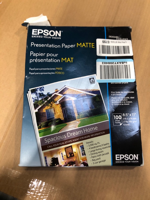 Photo 1 of Epson Premium Presentation Paper MATTE (8.5x11 Inches, Double-sided, 50 Sheets) (S041568),Bright White 50 Count (Pack of 1)