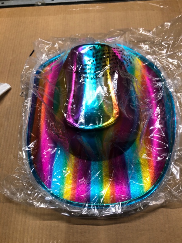 Photo 2 of Windy City Novelties Light up Rainbow Pride Cowboy Hat - Perfect for Gay Pride Events! One Size Fits Most, 3 LED Light Up Modes - Pair with Your Favorite Pride Flag or Shirt!