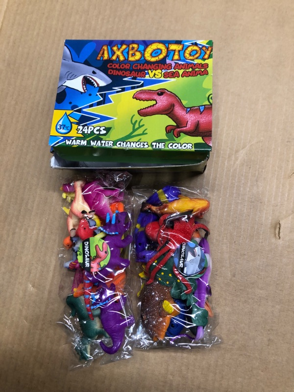 Photo 2 of Axbotoy 24 Pack Color Changing Animals,Color Changing Dinosaur VS Sea Animal Set for Themed Party,Summer Party,Classroom Prizes,Valentine Gift,Easter Egg Fillers,Goody Bags Fillers,Carnival Prizes