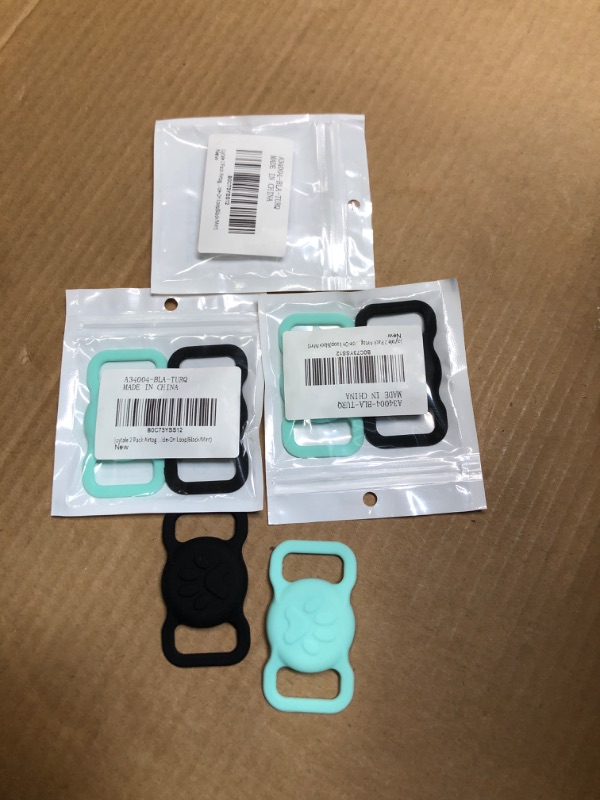 Photo 2 of 3 pcs **Joytale 2 Pack Airtag Dog Collar Holder, Elastic Silicone Air Tag Holder for Dogs and Cats, Light and Durable Apple Airtag Holder with Slide-On Loop(Black/Mint) Medium-2 Pack Black/Mint