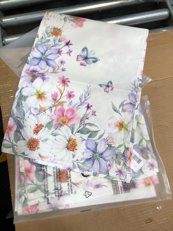 Photo 2 of 2 pcs **PROCIDA Spring Summer Floral Butterfly Table Runner Watercolor Colorful Wildflower Flower Burlap Table Runners Seasonal Kitchen Dinning Decor for Holiday Indoor Outdoor Home Wedding Party 13x72 Inch 13 x 72 Inch Wildflower Butterfly