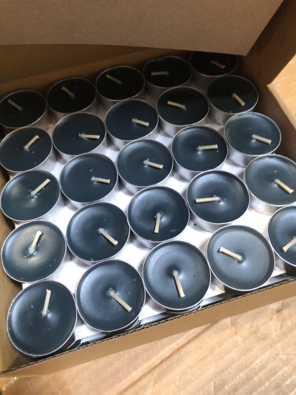 Photo 1 of 100 Pack-Black Tealight Candles - 4 Hour Long time Burning, Smokeless Tea Light Unscented Candles for Shabbat, Weddings, Halloween,Christmas,Home Decorative Black 100 Pack