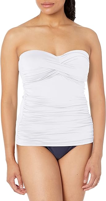 Photo 1 of Anne Cole Women's Solid Twist Front Shirred Bandeau Tankini Swim Top