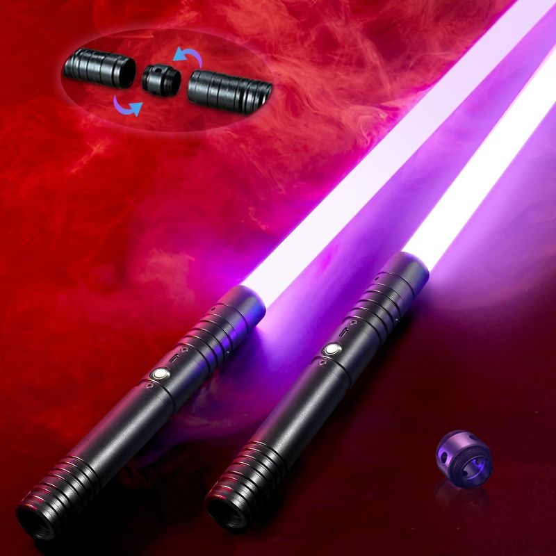 Photo 1 of 2 in 1 Dueling Lightsaber Alloy Handle Update 14 Colors with 3 Modes Light Saber Type-C Rechargeable Lightsaber for Kids and Adults Children's Day (2 Pack Black)