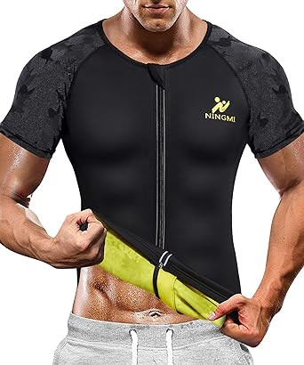 Photo 1 of NINGMI Sauna Suit for Men Hot Sweat Suit Sauna Shirt Sweat Body Shaper Workout Neoprene Suit Zipper Short Sleeve SIZE XL