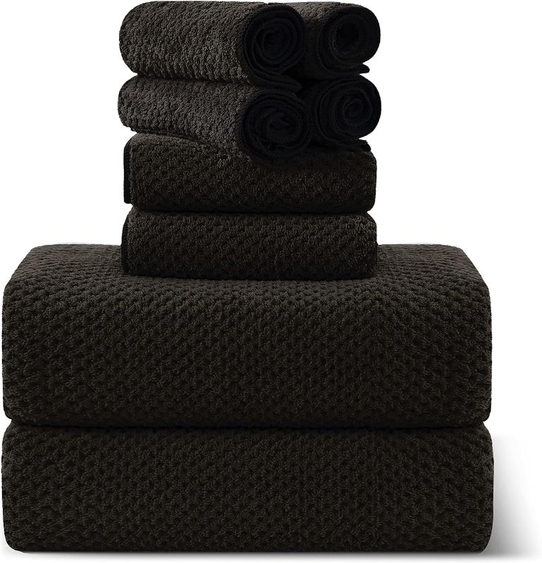 Photo 1 of 8-Piece Brown Bath Towel Set, 2 Extra Large Bath Towel Sheets, 2 Hand Towels and 4 Washcloths - Highly Absorbent Quick Dry Microfiber,Ultra Soft Towel Set for Bathroom, Waffle Weave Design, Pack of