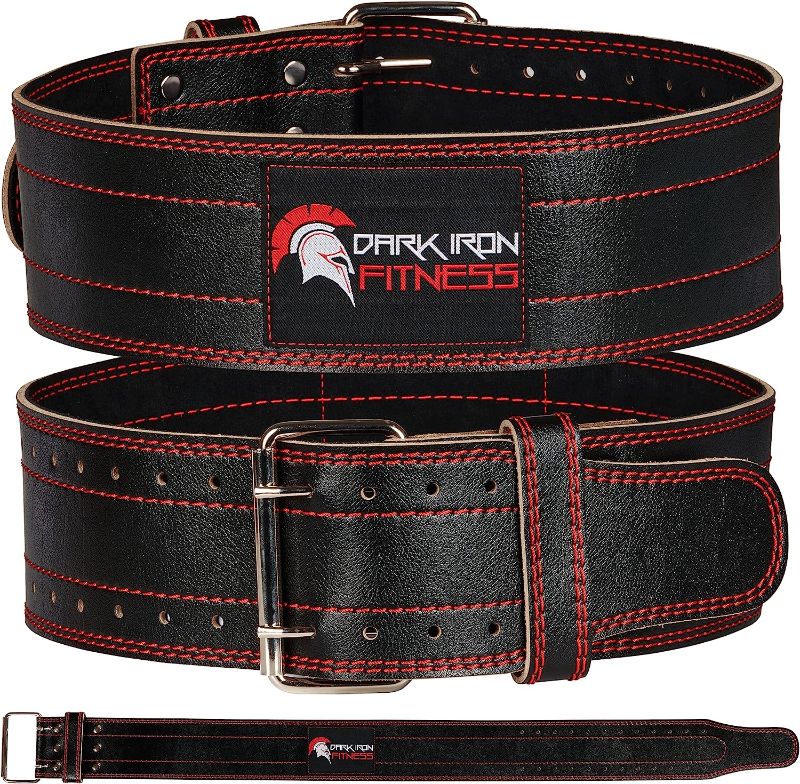 Photo 1 of Dark Iron Fitness Weight Lifting Belt for Men & Women - 100% Leather Gym Belts for Weightlifting, Powerlifting, Strength Training, Squat or Deadlift Workout up to 600 Lbs Medium Black