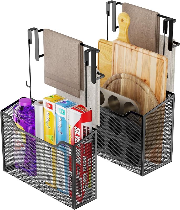 Photo 1 of 2 Pack Cabinet Door Organizer with Double Towel Bars Over The Cabinet Door Organizer Kitchen Cabinet Organizers and Storage Cutting Board Holder Suitable for Cabinet Doors Less Than 0.98 Inch Thick