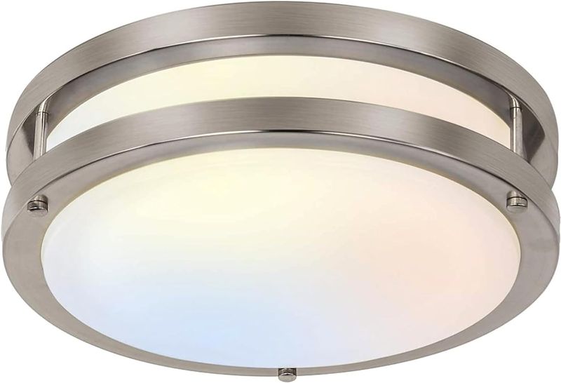 Photo 1 of 13 inch Flush Mount LED Ceiling Light Fixture, 2700K/3000K/3500K/4000K/5000K Adjustable Ceiling Lights, Brushed Nickel Saturn Dimmable Lighting for Hallway Bathroom Kitchen or Stairwell, ETL Listed
