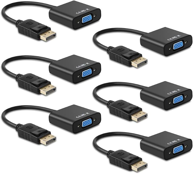 Photo 1 of Display Port to VGA, Multi-Pack Gold-Plated DisplayPort to VGA Converter Adapter (Male to Female) for Computer, Desktop, Laptop, PC, Monitor, Projector, HDTV, HP, Lenovo, Dell, ASUS and More (6-Pack)
