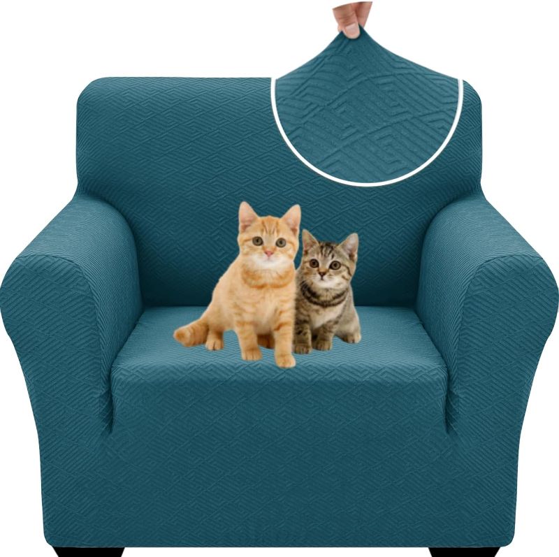 Photo 1 of Newest Stretch Armchair Covers 1 Piece Chair Slipcovers Chair Protector for Living Room Thick Soft Chair Cover with Elastic Bottom Couch Cover for Pets Kids (Chair, Peacock Blue)
